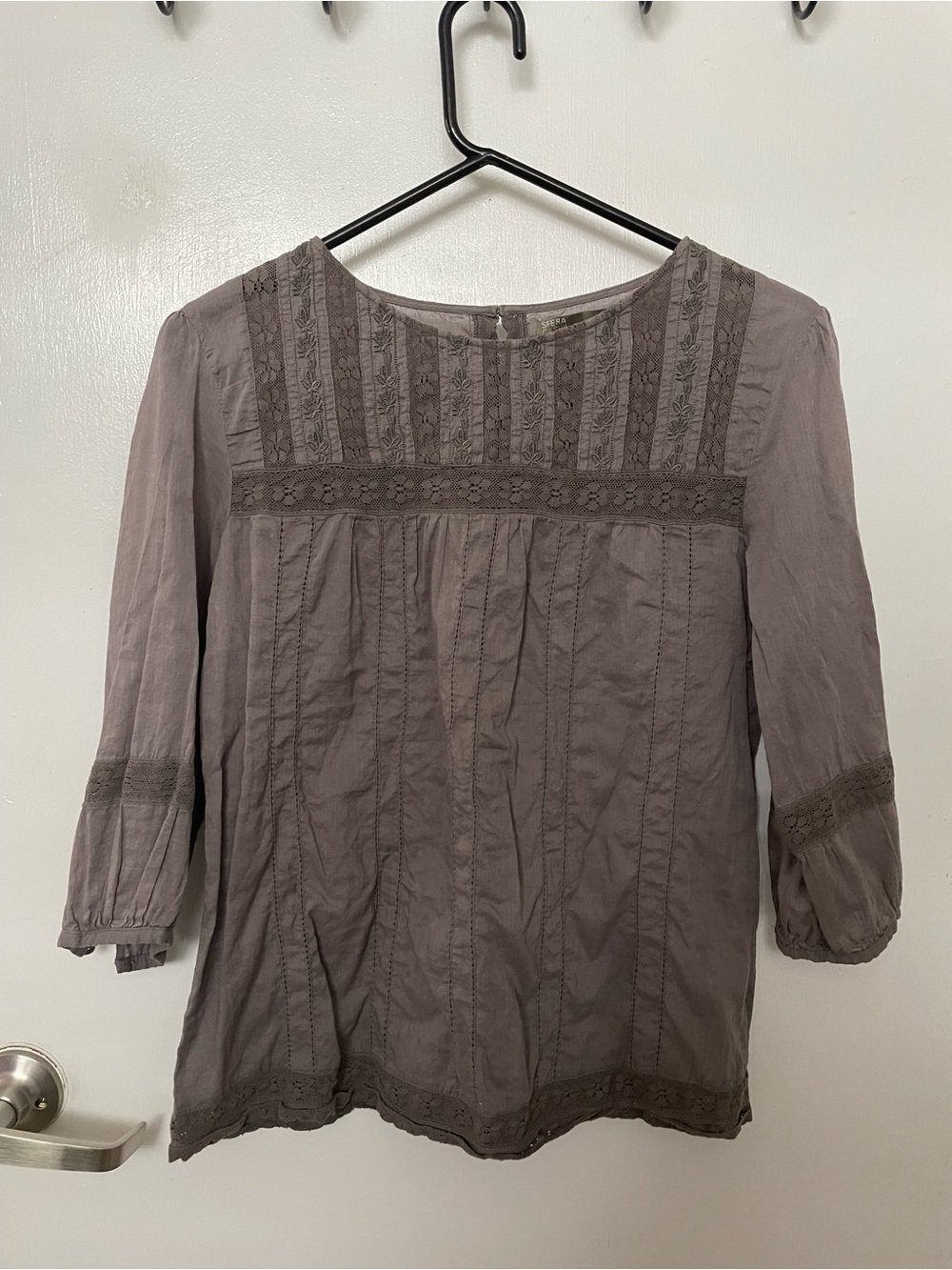 Women's Lace-Trim Peasant Tunic in Taupe
